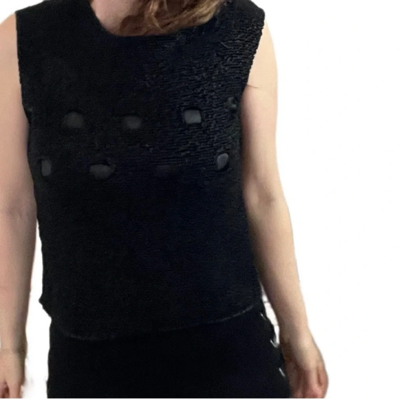 Vintage 90s ruched scrunch black tank sleeveless top Sz small - Picture 3 of 7